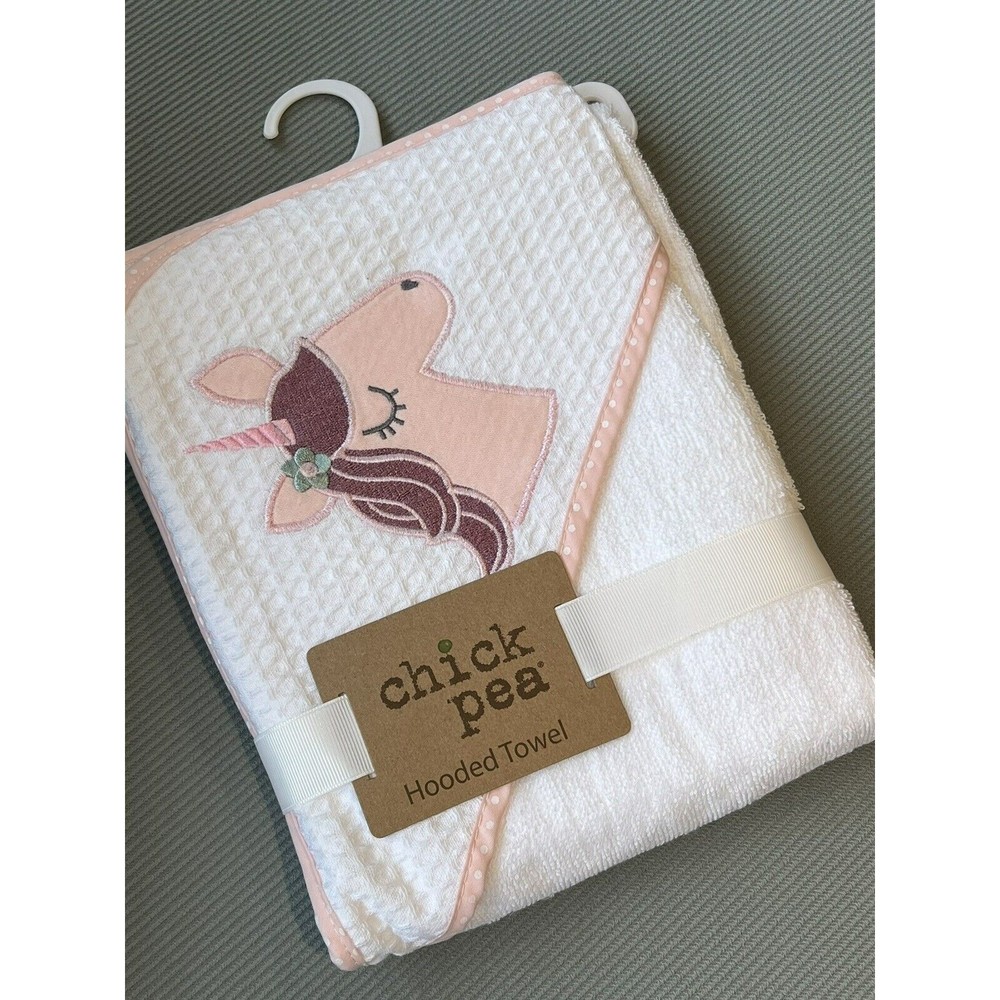Chick Pea 100% Cotton Hooded Towel Embroidered Unicorn Girls White 30" 30" New